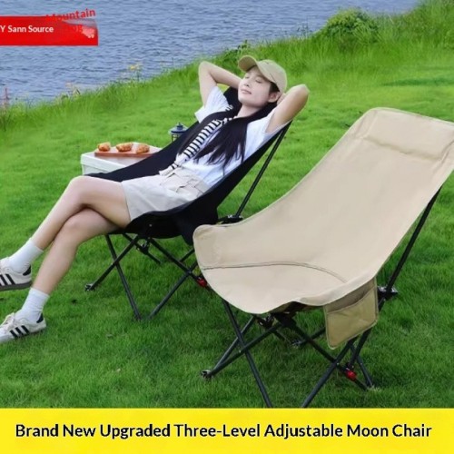 A complete list of outdoor camping supplies: foldable small chairs with adjustable high backs, moon chairs, fishing chairs, and camping essentials