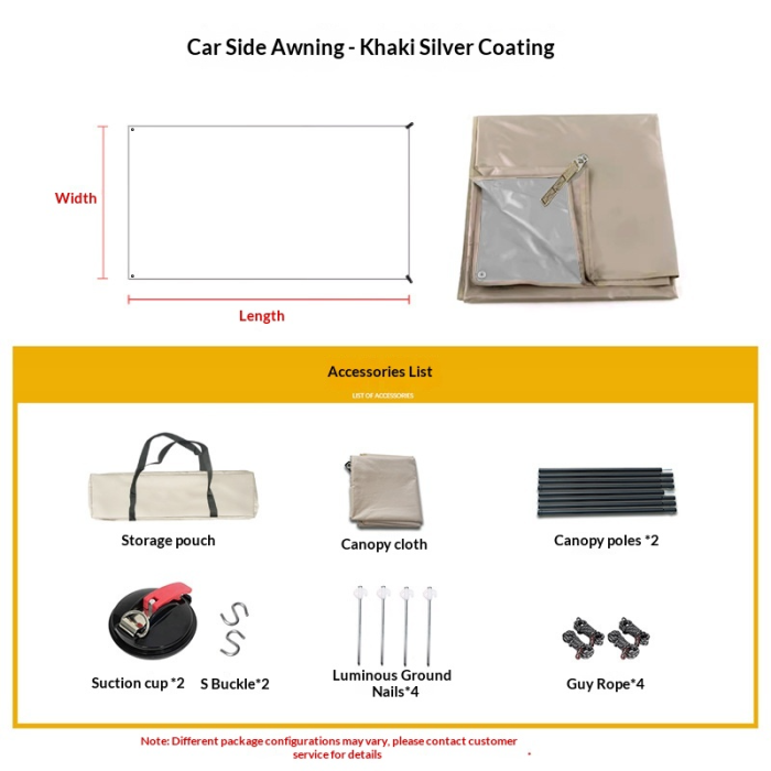 Car side canopy, roof tent, outdoor camping sunshade, camping with rear canopy, black rubber sunshade, rain shelter