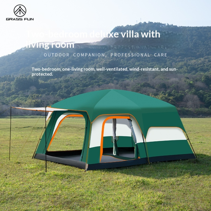 Camping tents for 3-4 people, two bedrooms and one living room, 5-8 people, two bedrooms, and 10 people