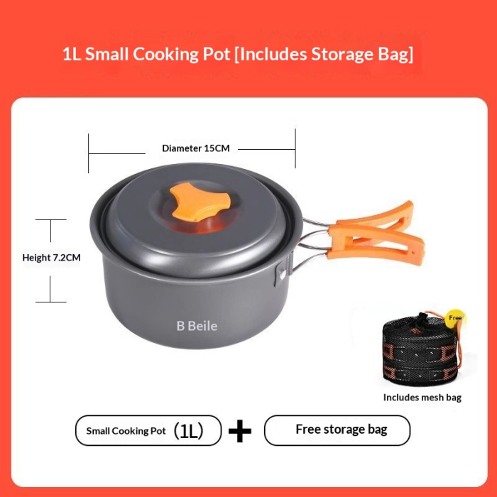 Outdoor kettle, camping and picnicking equipment, complete set of cookware, portable card stove, outdoor tea pot set