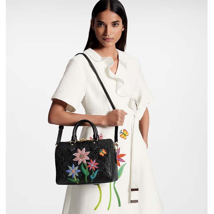 Louis Vuitton Women LVxYK Speedy Bandoulière 25 Black Embossed Grained Monogram Cowhide Leather