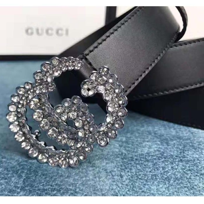 Gucci Unisex Leather Belt with Double G Buckle-Black