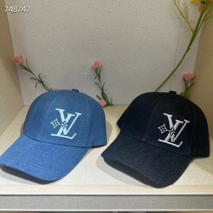 Louis Vuitton Unisex LV Denim Cap Navy Blue Cotton Embroidered LV Fall Signature