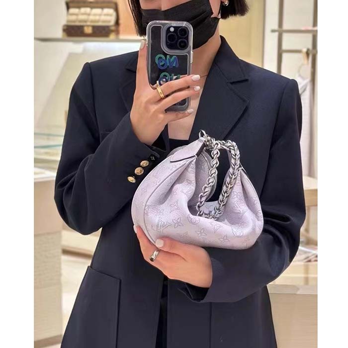 Louis Vuitton Women LV Baia PM Light Lilac Perforated Mahina Calfskin Round Coin Purse