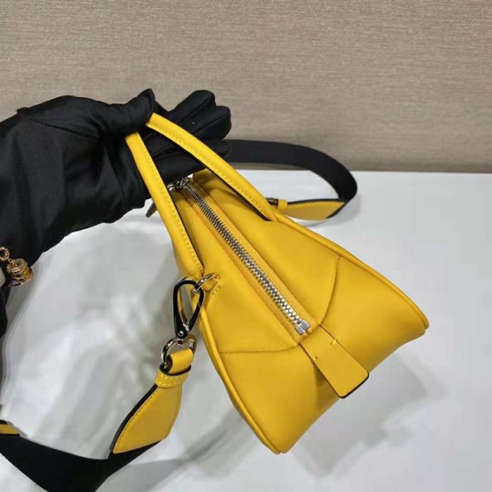 Prada Women Leather Prada Triangle Bag-Yellow