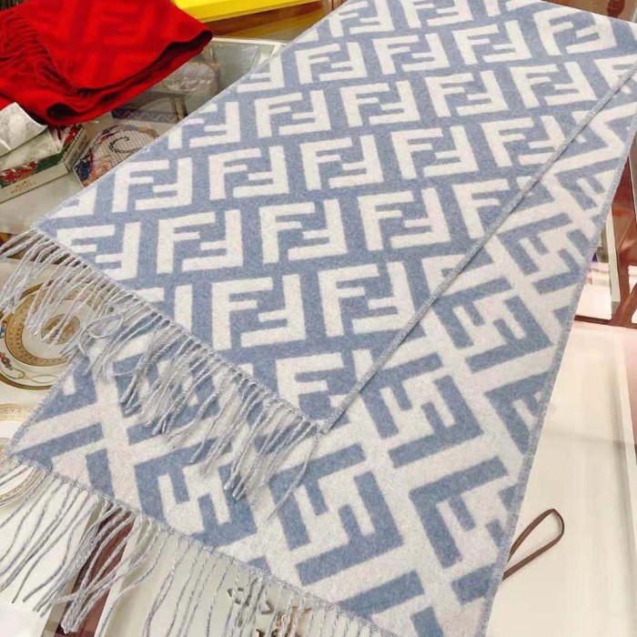 Fendi Women FF Scarf Light Blue Cashmere Scarf