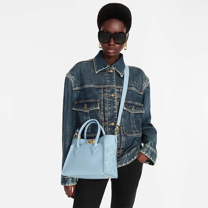 Louis Vuitton LV Women On My Side PM Handbag Bleu Nuage Blue Perforated Calf Leather