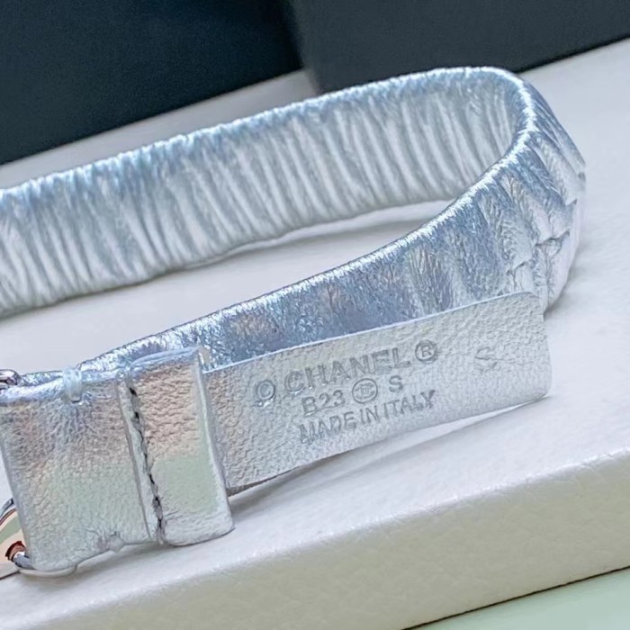 Chanel CC Women Belt Lambskin Gold-Tone Metal Strass Silver