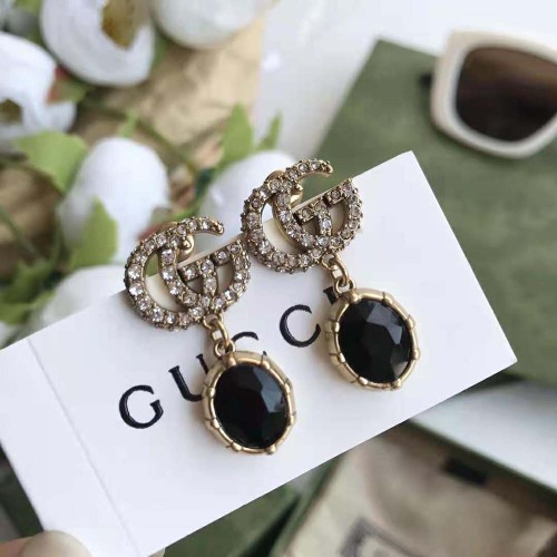 Gucci Women Double G Earrings with Black Crystals