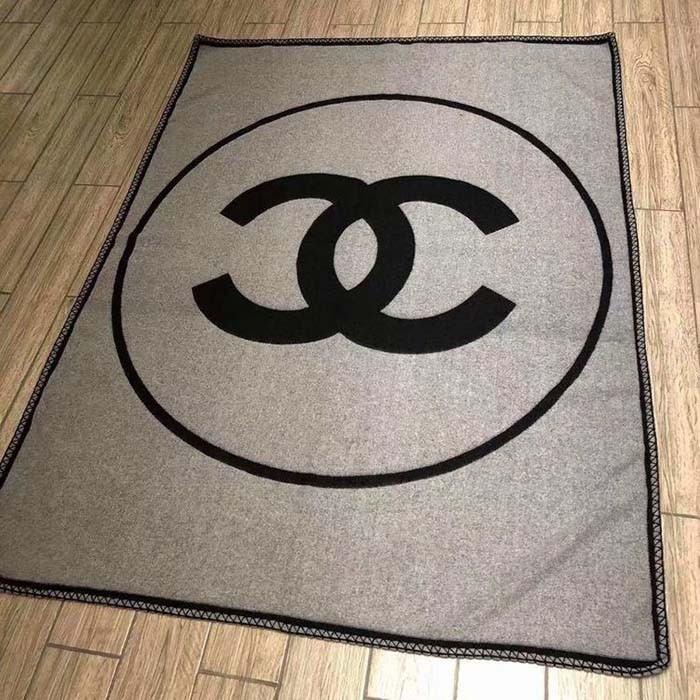 Chanel Unisex CC Cotton Wool Tweed Beige Black Multifunction Blanket Scarf