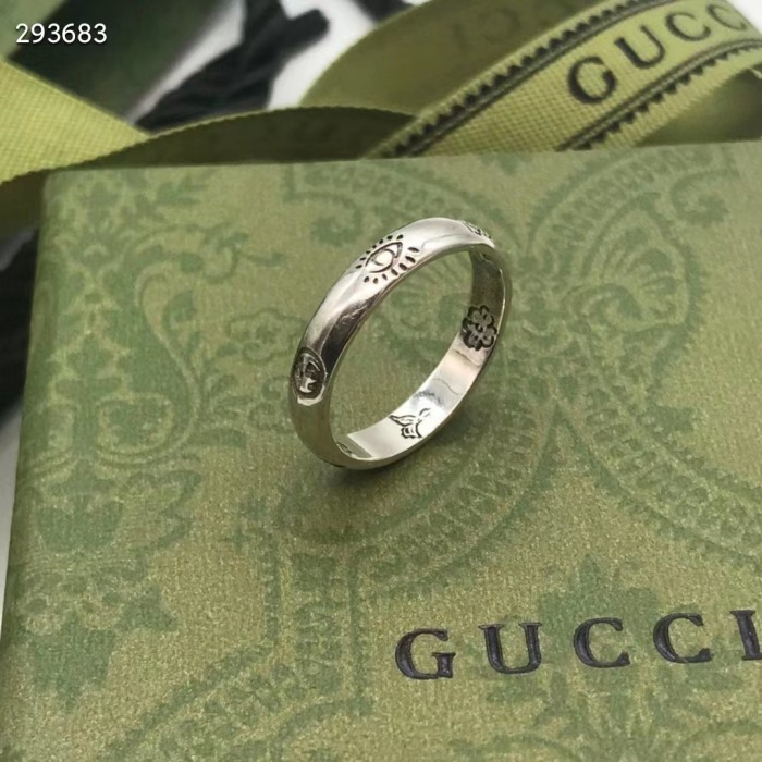 Gucci Unisex Blind For Love Ring Silver Eye Hearts Birds Flowers Interlocking G 925 Sterling Silver