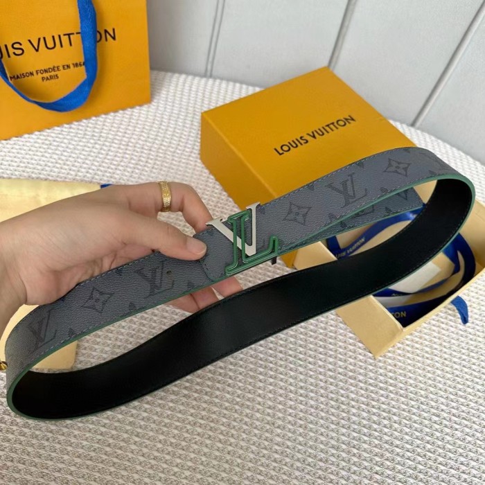 Louis Vuitton Unisex LV Line 40 MM Reversible Belt Green Monogram Eclipse Reverse Coated Canvas Calf Leather