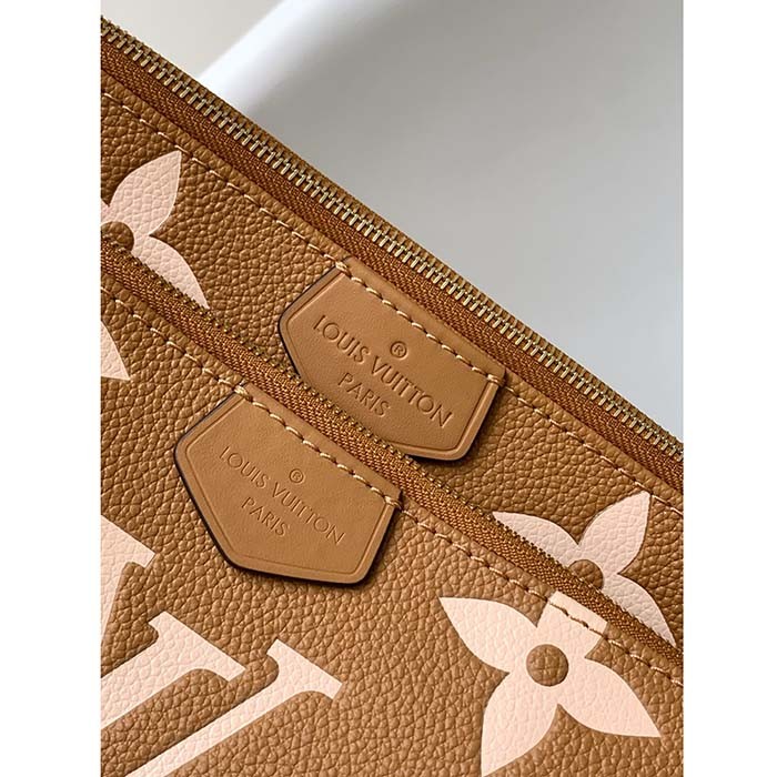 Louis Vuitton LV Women Multi Pochette Accessoires Beige Monogram Empreinte Embossed Grained Cowhide