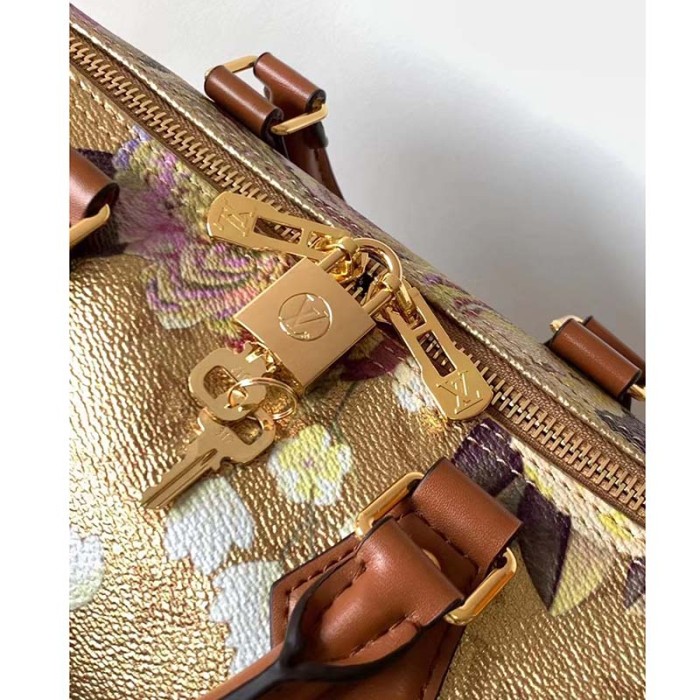 Louis Vuitton LV Women Speedy Bandoulière 25 Handbag Gold Coated Canvas Cowhide Leather