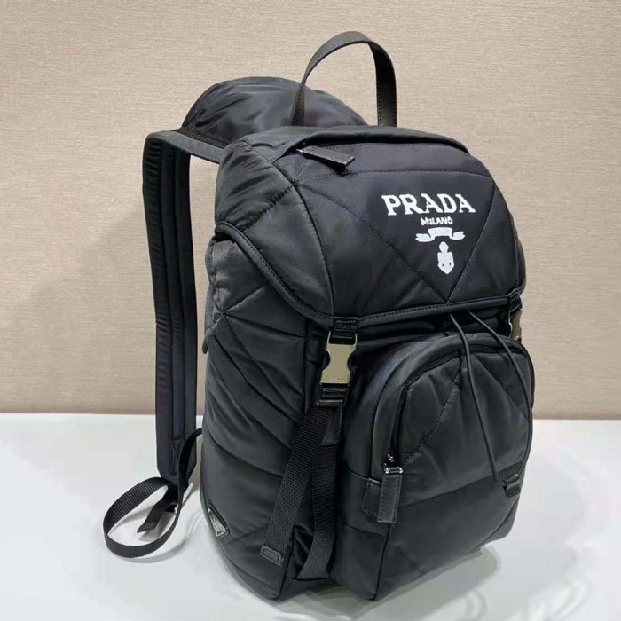 Prada Unisex Re-Nylon Padded Backpack with Hood-Black