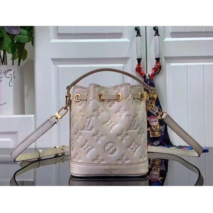 Louis Vuitton LV Women Nano Noé Bucket Bag Beige Monogram Embossed Supple Grained Cowhide
