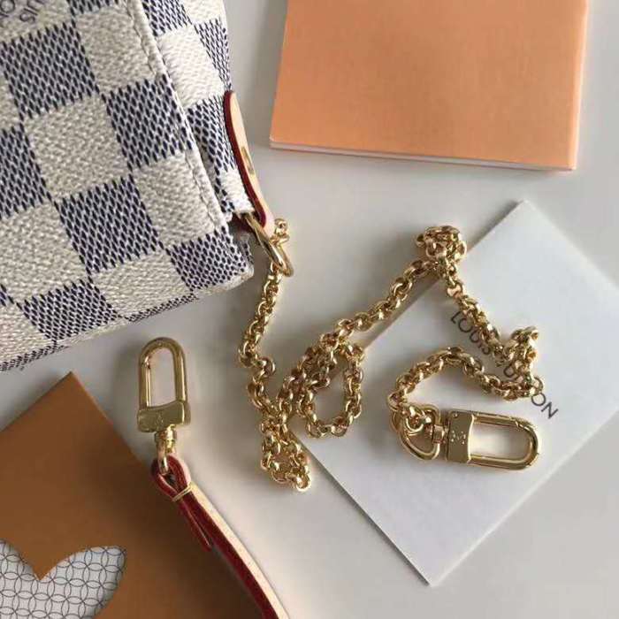 Louis Vuitton LV Women Favorite MM Clutch in Damier Azur Coated Canvas-Beige