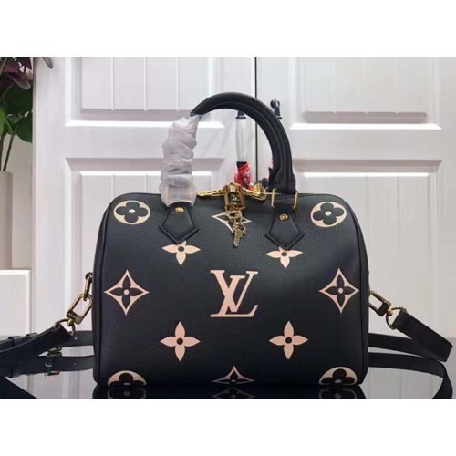 Louis Vuitton Women Speedy Bandoulière 25 Black Embossed Grained Cowhide M58947