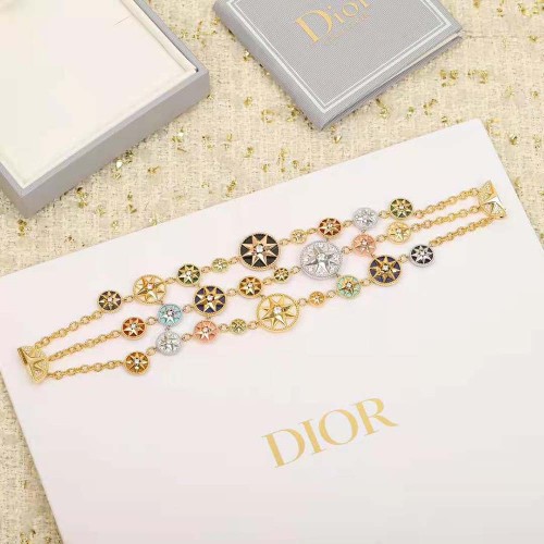 Dior Women Rose Des Vents Cuff Bracelet Yellow Pink and White Gold Diamonds
