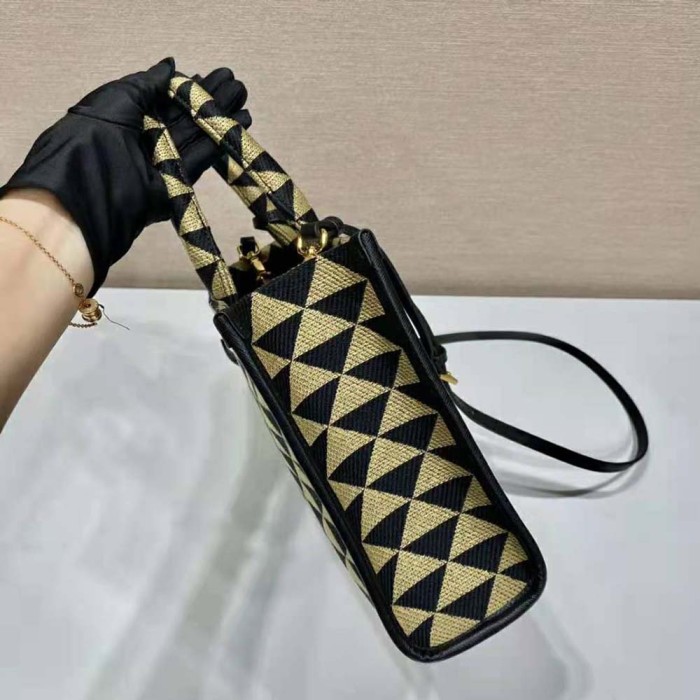 Prada Women Small Prada Symbole Jacquard Fabric Handbag-Brown