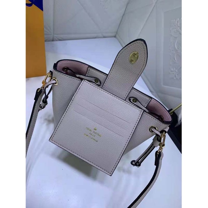Louis Vuitton LV Women Nano Lockme Bucket Bag Greige Beige Grained Calf