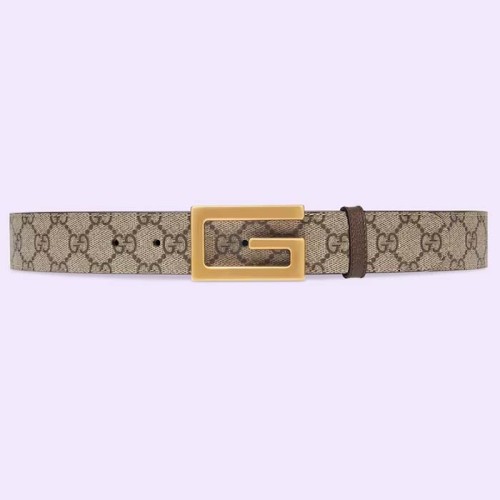 Gucci Unisex Reversible Belt Square G Buckle Beige Ebony GG Supreme Canvas Reverses Brown