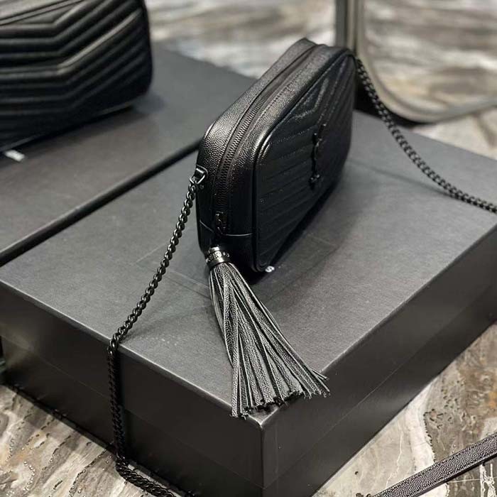 Saint Laurent YSL Women Mini Lou Quilted Leather Black Zip Closure