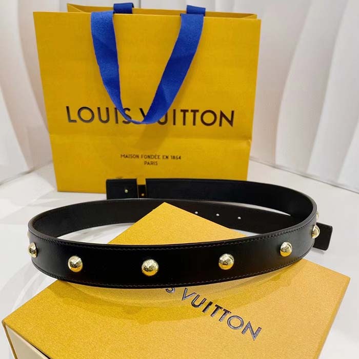 Louis Vuitton Unisex LV Initiales Studs 30mm Reversible Belt Black Leather Metal Studs