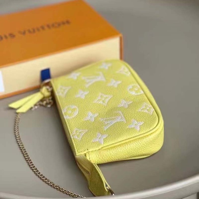 Louis Vuitton LV Women Mini Pochette Accessoires Yellow Monogram Empreinte Embossed Supple Grained Cowhide