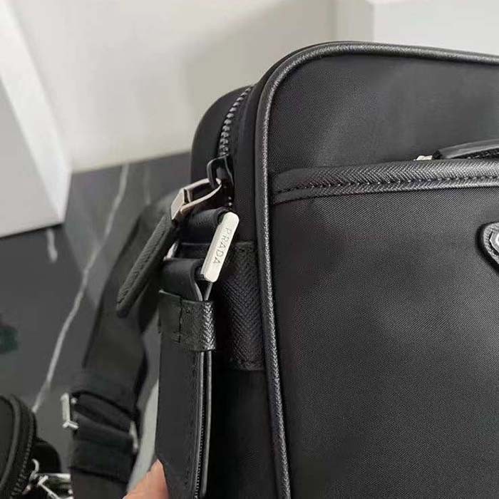 Prada Unisex Re-Nylon Saffiano Shoulder Bag Black Zipper Closure Fabric Leather