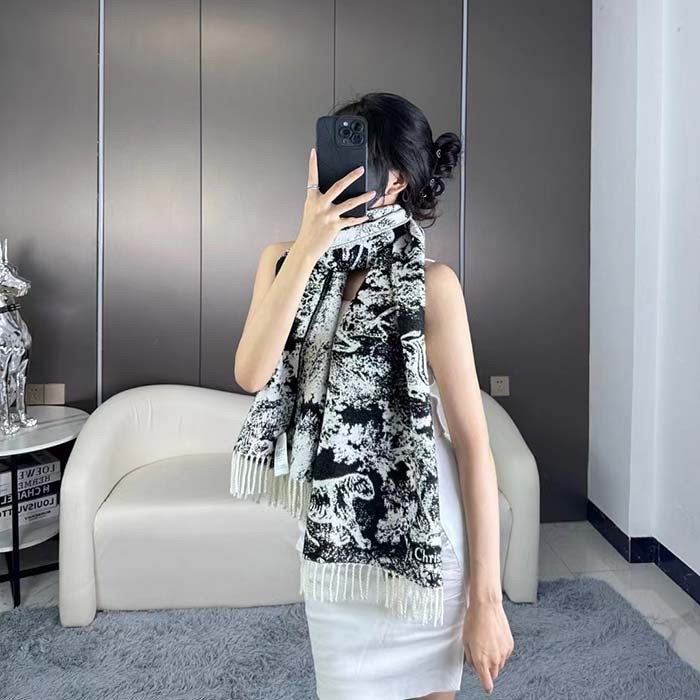 Dior Unisex CD Toile De Jouy Sauvage Scarf Navy Blue Cashmere and Wool