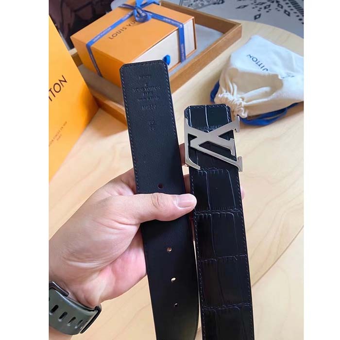 Louis Vuitton Unisex LV Heritage 35 MM Reversible Belt Black Alligator Napa Leather