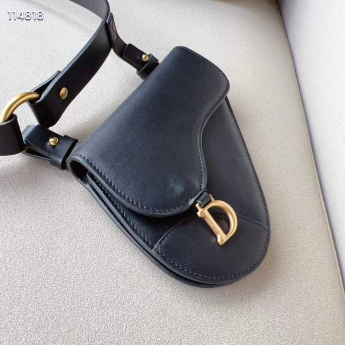 Dior CD Unisex Saddle Removable Pouch Belt Black Ultrasmooth Calfskin Goatskin