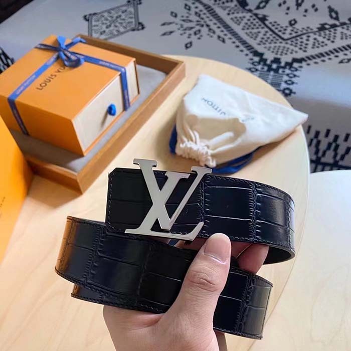 Louis Vuitton Unisex LV Heritage 35 MM Reversible Belt Black Alligator Napa Leather