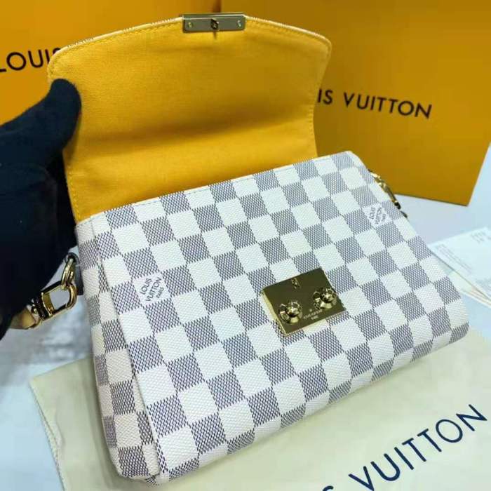 Louis Vuitton LV Women Croisette Hand Bag Pink Damier Azur Coated Canvas