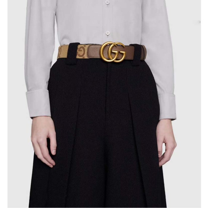 Gucci Unisex Jumbo GG Canvas Marmont Wide Belt Double G Buckle 4 cm Width