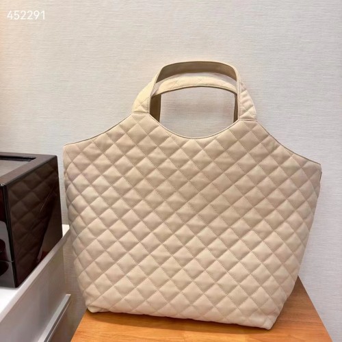 Saint Laurent YSL Women Icare Maxi Shopping Bag Quilted Nubuck Suede Beige STYLE ID 698651AABR89748
