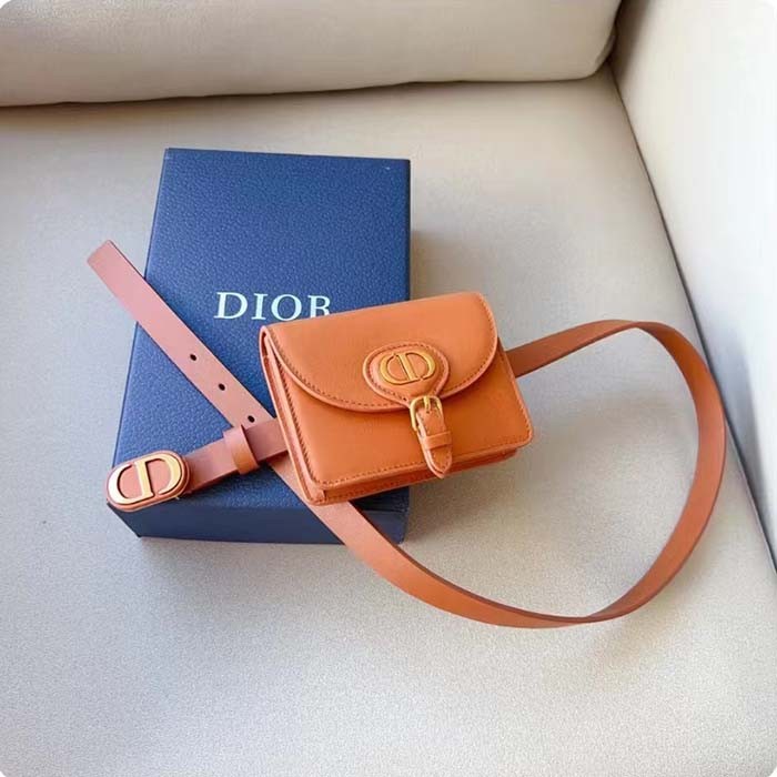 Dior CD Women Dior Bobby Belt Removable Pouch Orange Smooth Calfskin 20 MM Width