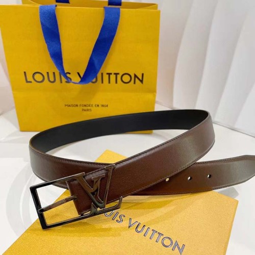 Louis Vuitton Unisex LV Skyline 35 MM Belt Brown Napa Leather Silver-Colour Finish Hardware
