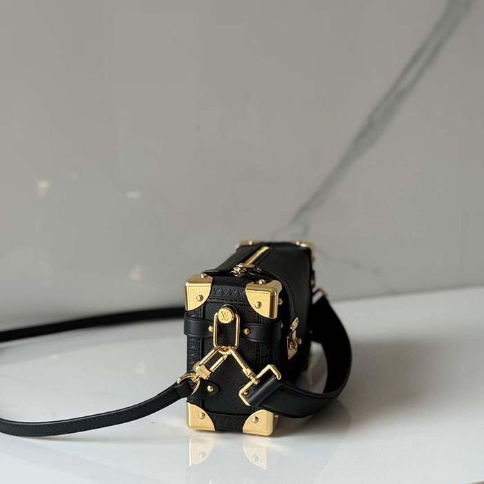 Louis Vuitton LV Women Side Trunk PM Handbag Black Grained Calf Leather M23817