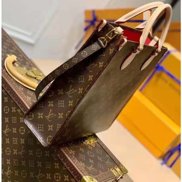 Louis Vuitton Unisex Sac Plat MM Handbag Monogram Coated Canvas Textile Lining