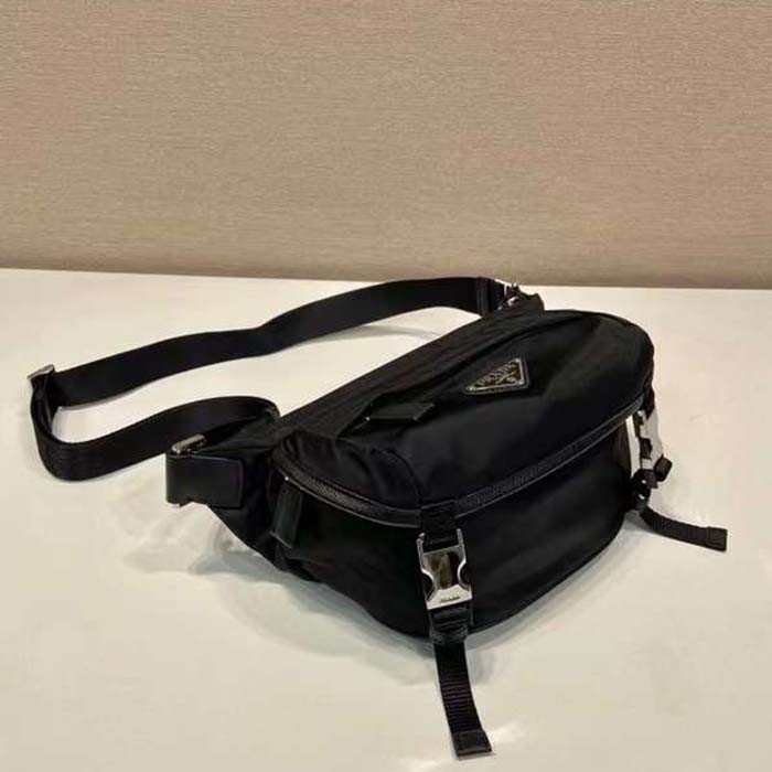 Prada Unisex Re-Nylon Saffiano Leather Shoulder Bag Black Fabric