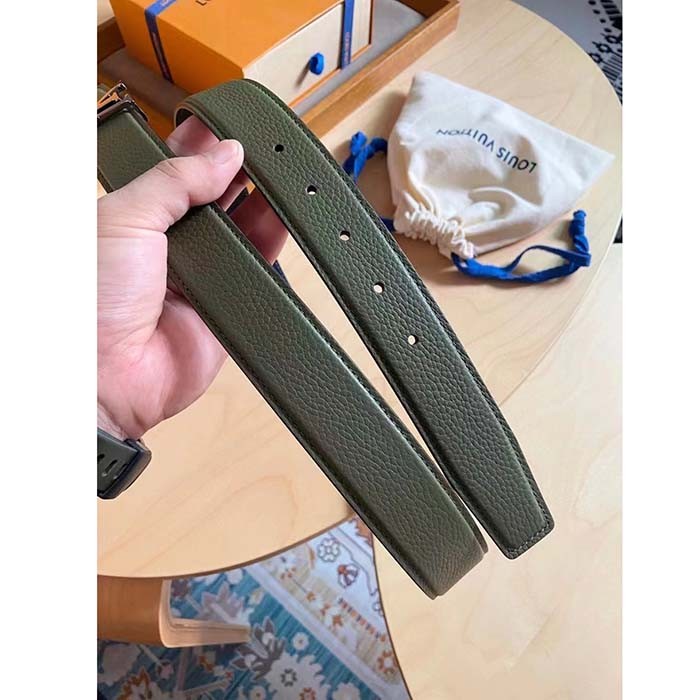Louis Vuitton Unisex LV Rays 40 MM Reversible Belt Khaki Green Grained Leather Calf