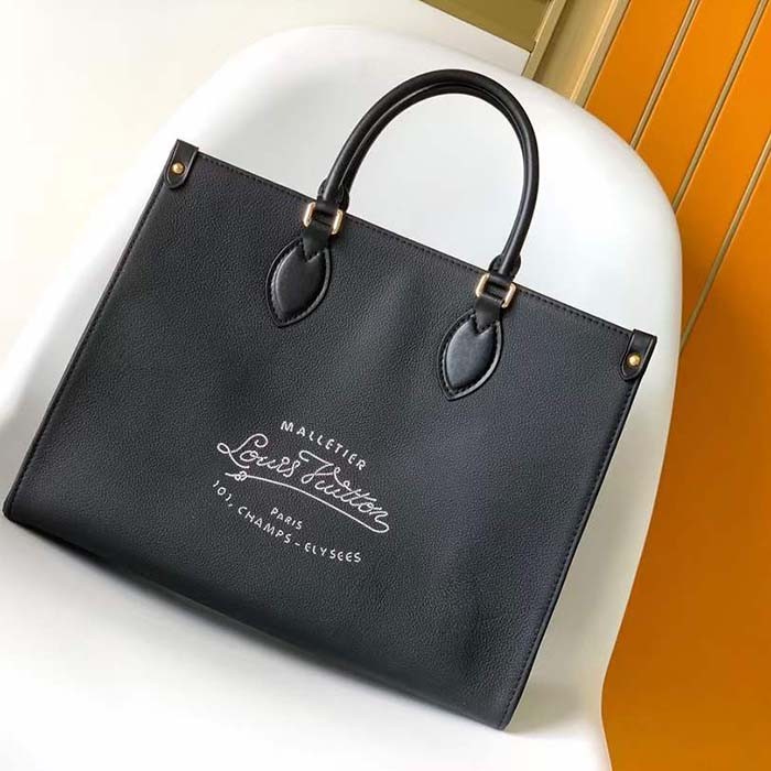 Louis Vuitton Unisex LV OnTheGo MM Black Grained Calfskin Hook Closure