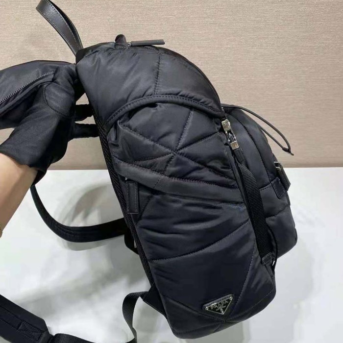 Prada Unisex Re-Nylon Padded Backpack with Hood-Black