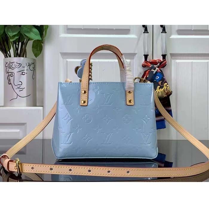 Louis Vuitton LV Women Reade PM Sky Blue Monogram Vernis Embossed Cowhide Leather M24144