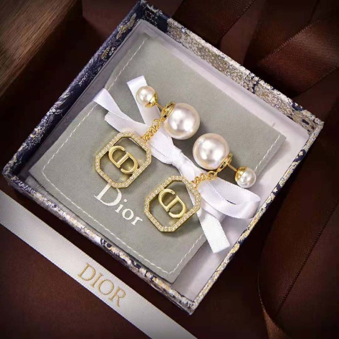 Dior Women Tribales Earrings Gold-Finish Metal with White Resin Pearls