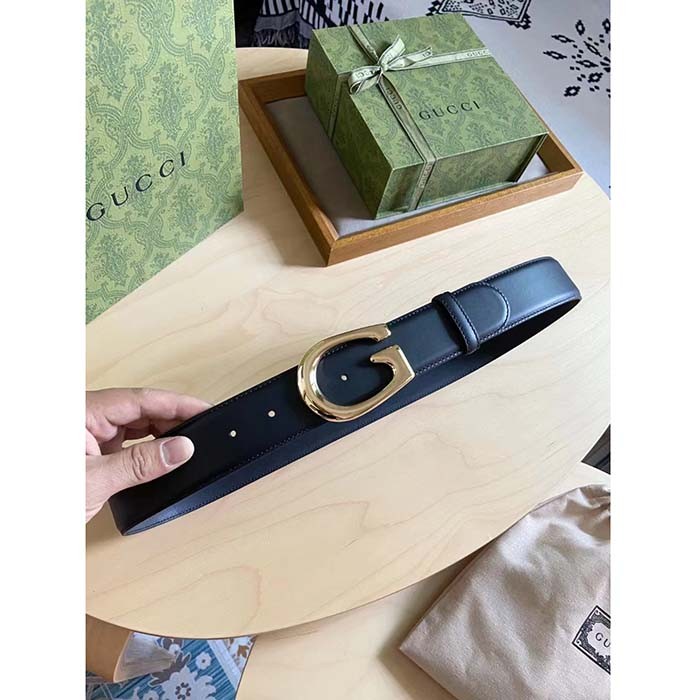 Gucci GG Unisex Belt with G Buckle Black Leather 4 Cm Width