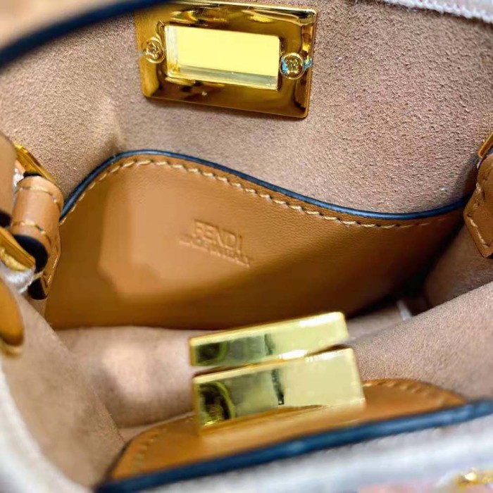 Fendi Women Nano Peekaboo Charm Beige Wool Charm-Pink