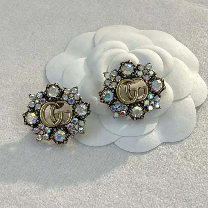 Gucci Women Double G Crystal Flowers Earrings